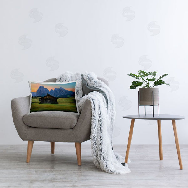 Stupell Industries Renel Peters | Solitary Cabin With Looming Cliffs Throw Pillow