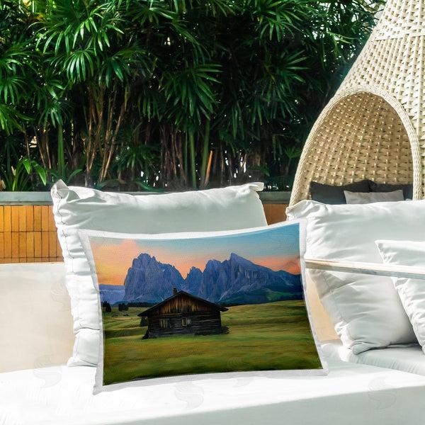 Stupell Industries Renel Peters | Solitary Cabin With Looming Cliffs Throw Pillow