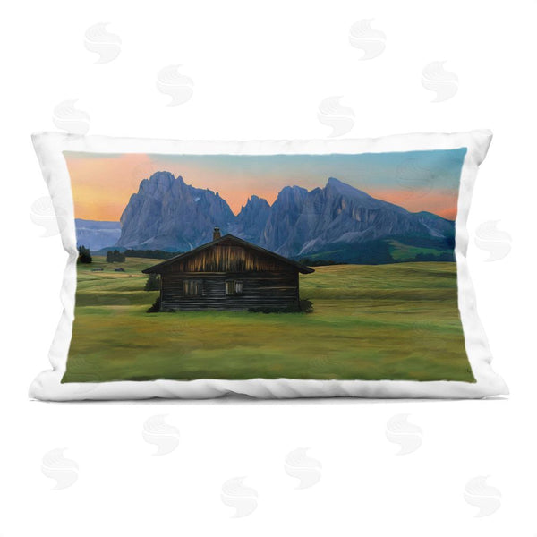 stupell industries Renel Peters | Solitary Cabin with Looming Cliffs Throw Pillow