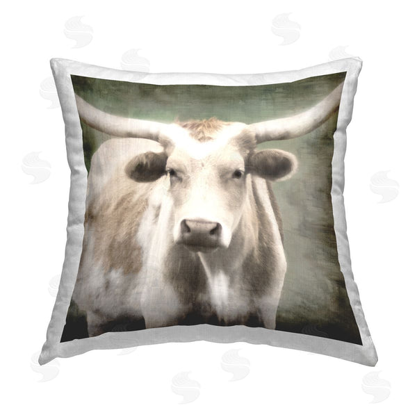 stupell industries Rhonda Addison | Rustic Longhorn Cattle Printed Throw Pillow