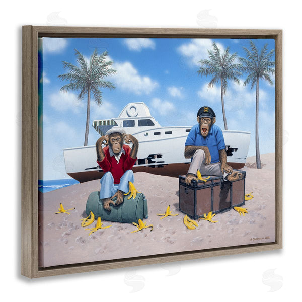 Stupell Industries Richard Courtney | Chimps & Yacht On Beach Wall Art
