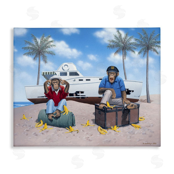 stupell industries Richard Courtney | Chimps & Yacht on Beach Wall Art