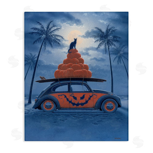 stupell industries Richard Courtney | Spooky Tropical Beach Pumpkin Car Wall Art