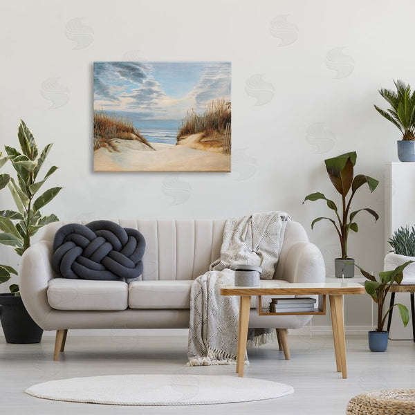 Stupell Industries Richard Dunahay | Alluring Cloudy Beach Path Wooden Fence Tall Grass Wall Art