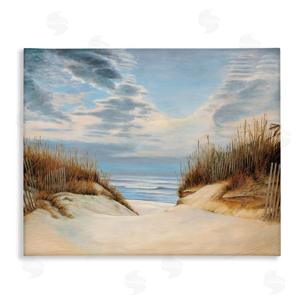 stupell industries Richard Dunahay | Alluring Cloudy Beach Path Wooden Fence Tall Grass Wall Art