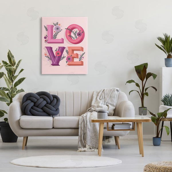Stupell Industries Richelle Lynn Garn | Pink Love Typography Bold Floral Letters Spring Flowers Wall Art