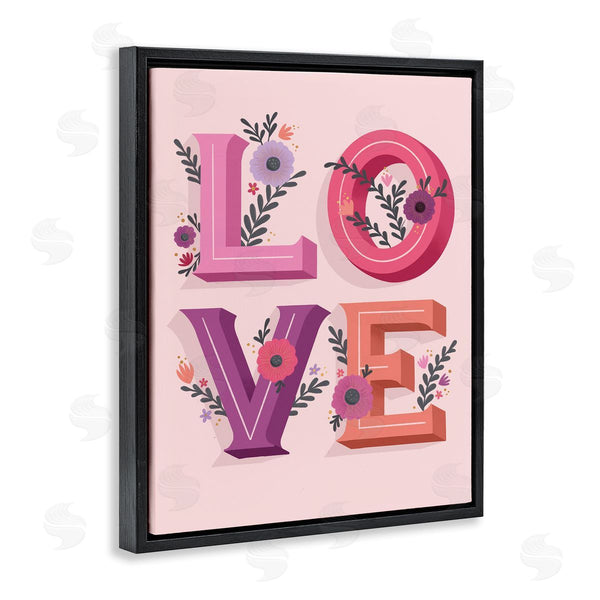 Stupell Industries Richelle Lynn Garn | Pink Love Typography Bold Floral Letters Spring Flowers Wall Art