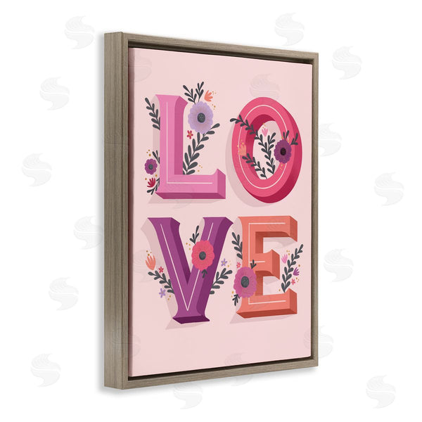 Stupell Industries Richelle Lynn Garn | Pink Love Typography Bold Floral Letters Spring Flowers Wall Art