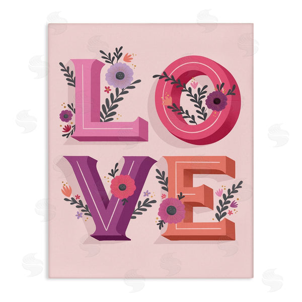 stupell industries Richelle Lynn Garn | Pink Love Typography Bold Floral Letters Spring Flowers Wall Art
