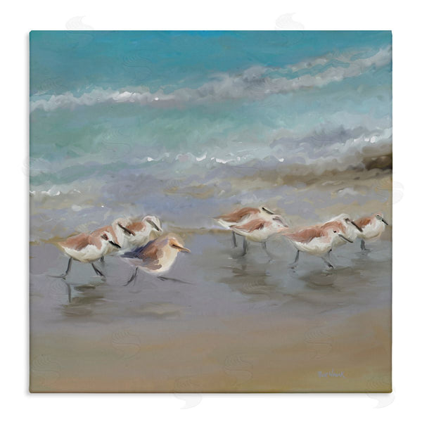 stupell industries Rick Novak | Coastal Sandpipers Beach Waves Shore Wall Art