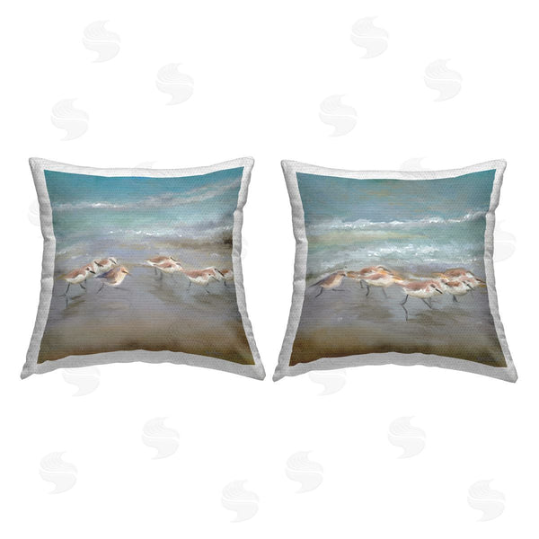 Stupell Industries Rick Novak | Sandpiper Bird Flock Sea Shore Printed Throw Pillow Set