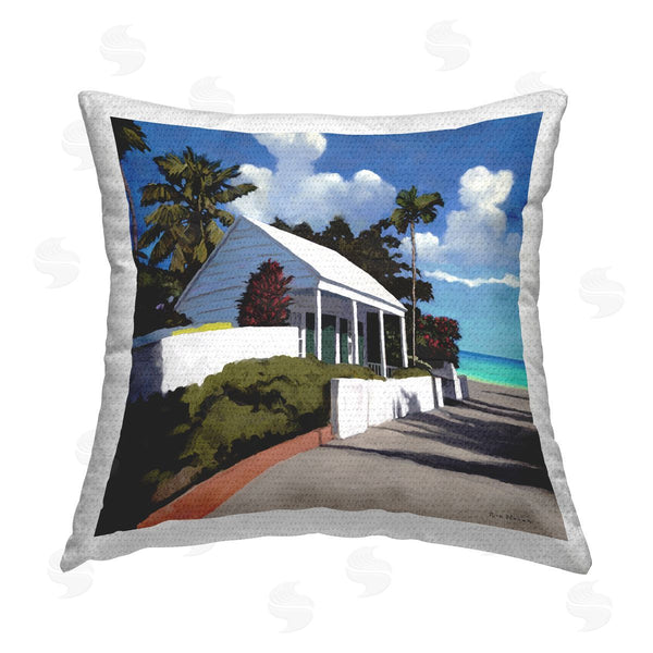 Stupell Industries Rick Novak | Tropical Waterfront House Printed Throw Pillow