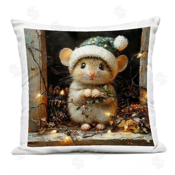 Stupell Industries Riley B | Barn Mouse With Christmas Lights Printed Throw Pillow