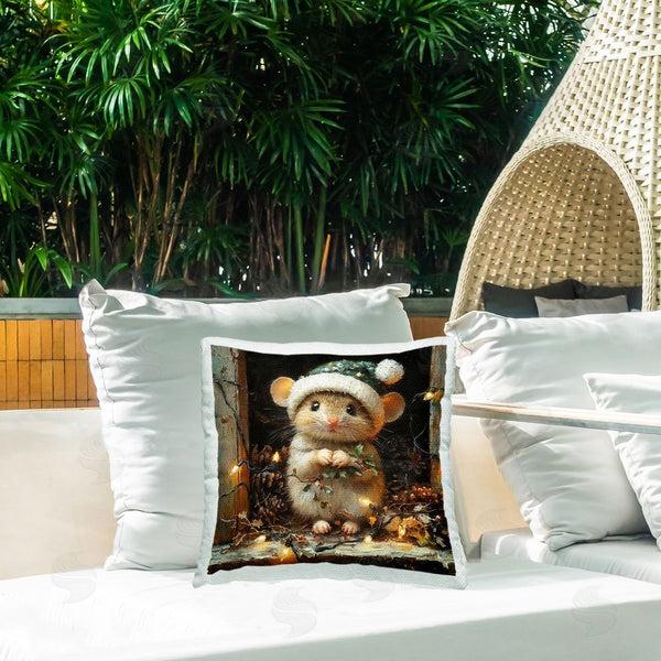 Stupell Industries Riley B | Barn Mouse With Christmas Lights Printed Throw Pillow