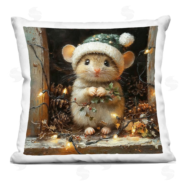 stupell industries Riley B | Barn Mouse with Christmas Lights Printed Throw Pillow