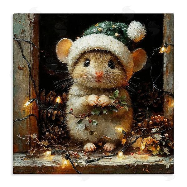 stupell industries Riley B | Barn Mouse with Christmas Lights