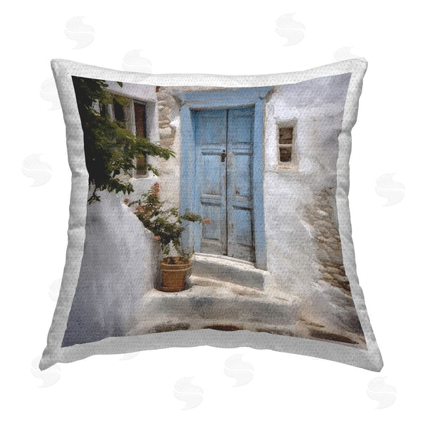 Stupell Industries Riley B | Blue Greek Door Printed Throw Pillow