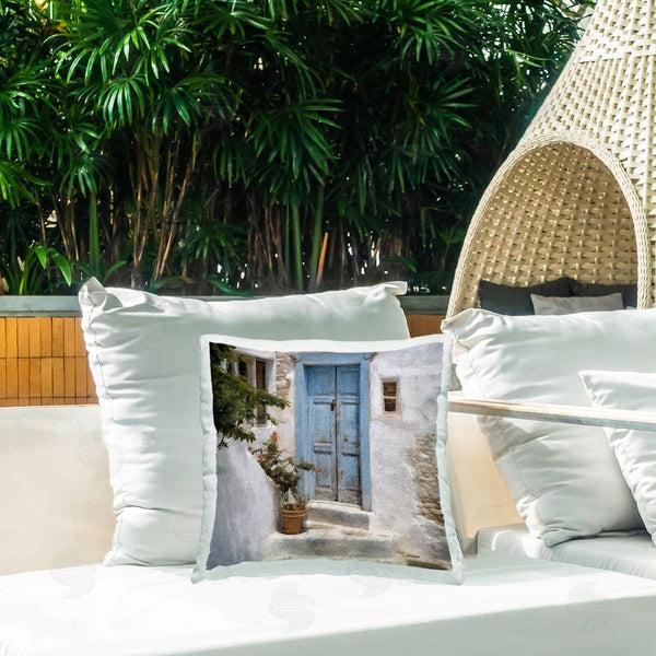 Stupell Industries Riley B | Blue Greek Door Printed Throw Pillow