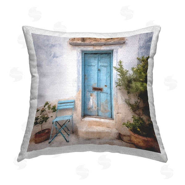 Stupell Industries Riley B | Blue Town Doorway Printed Throw Pillow