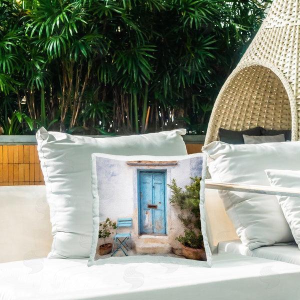 Stupell Industries Riley B | Blue Town Doorway Printed Throw Pillow