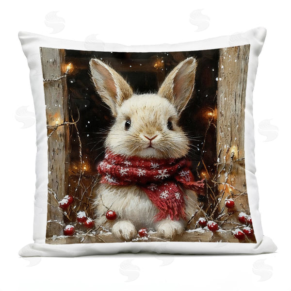Stupell Industries Riley B | Bunny With Snowy Holly Berries Printed Throw Pillow