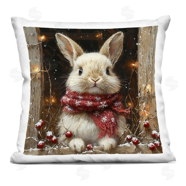 stupell industries Riley B | Bunny with Snowy Holly Berries Printed Throw Pillow