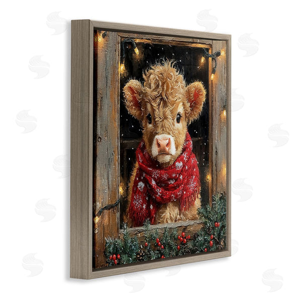 Stupell Industries Riley B | Calf With Holly & Lights Garland