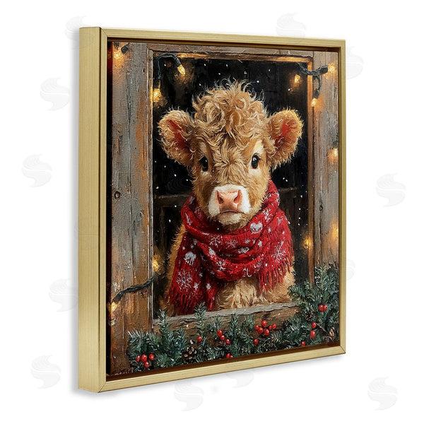 Stupell Industries Riley B | Calf With Holly & Lights Garland
