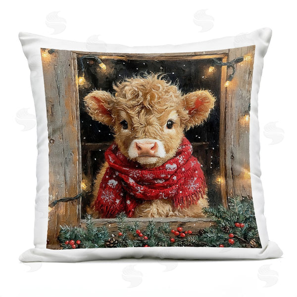 Stupell Industries Riley B | Calf With Holly & Lights Garland Printed Throw Pillow