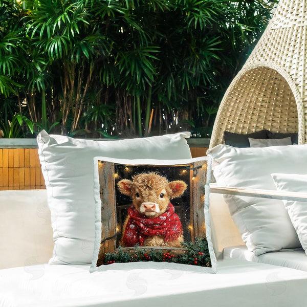 Stupell Industries Riley B | Calf With Holly & Lights Garland Printed Throw Pillow