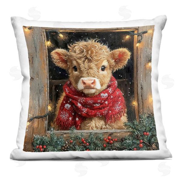 stupell industries Riley B | Calf with Holly & Lights Garland Printed Throw Pillow