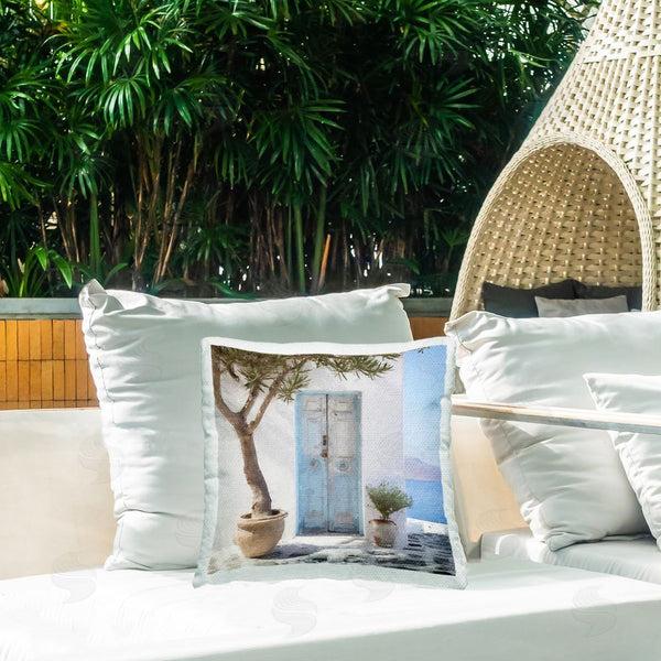 Stupell Industries Riley B | Coastal Greek Door Printed Throw Pillow