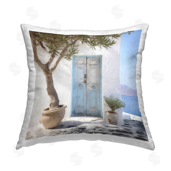 stupell industries Riley B | Coastal Greek Door Printed Throw Pillow