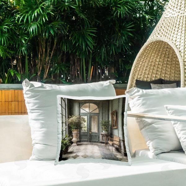 Stupell Industries Riley B | Green French Doors Printed Throw Pillow