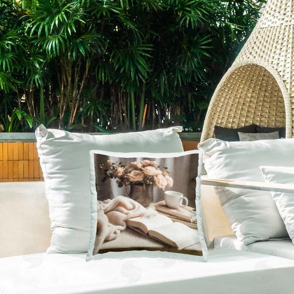 Stupell Industries Riley B | Morning Coffee Floral Journaling Printed Throw Pillow