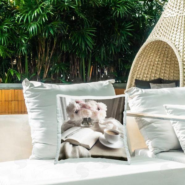 Stupell Industries Riley B | Morning Coffee Journaling Printed Throw Pillow