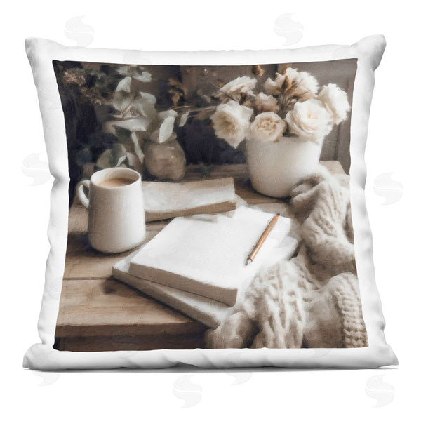stupell industries Riley B | Morning Coffee & Journaling Printed Throw Pillow