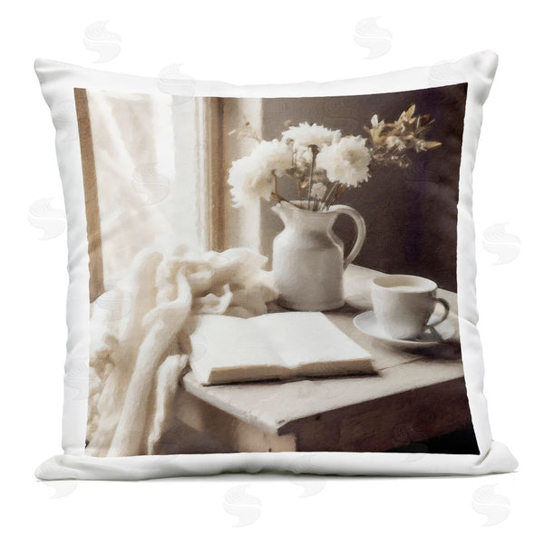 Stupell Industries Riley B | Neutral Morning Coffee Journaling Printed Throw Pillow