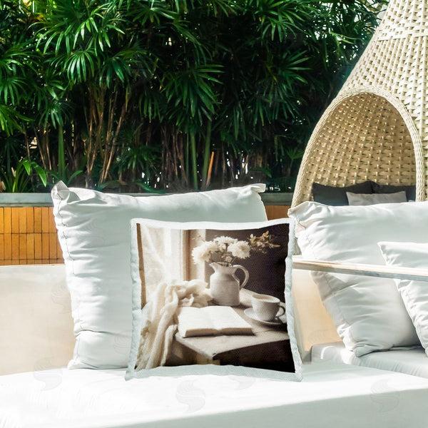 Stupell Industries Riley B | Neutral Morning Coffee Journaling Printed Throw Pillow