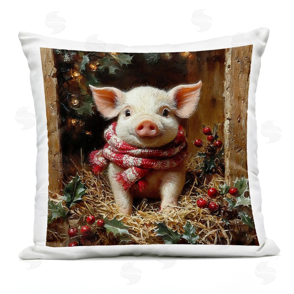 Stupell Industries Riley B | Pig With Holiday Garlands Printed Throw Pillow