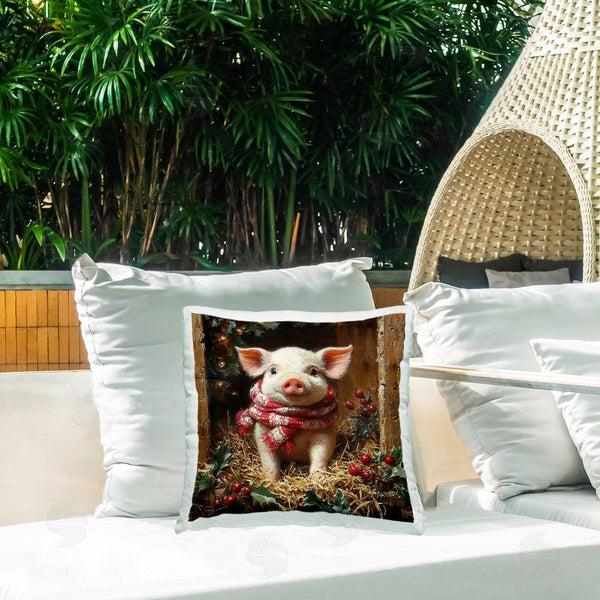 Stupell Industries Riley B | Pig With Holiday Garlands Printed Throw Pillow