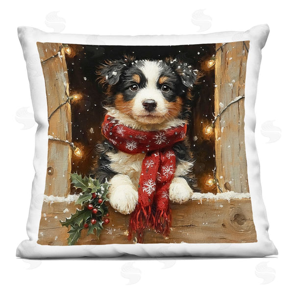 stupell industries Riley B | Snowy Christmas Lights Puppy Printed Throw Pillow