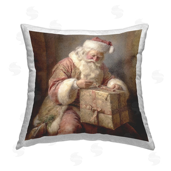 Stupell Industries Riley B | Vintage Santa Wrapping Gift Printed Throw Pillow