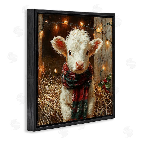Stupell Industries Riley B | White Calf With Holiday Lights