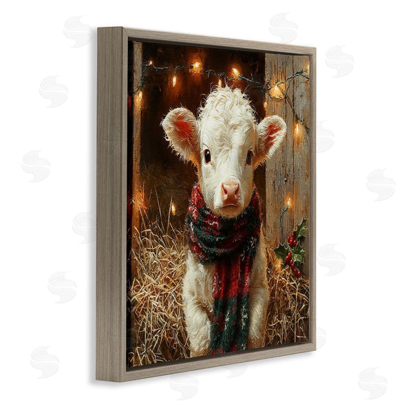 Stupell Industries Riley B | White Calf With Holiday Lights