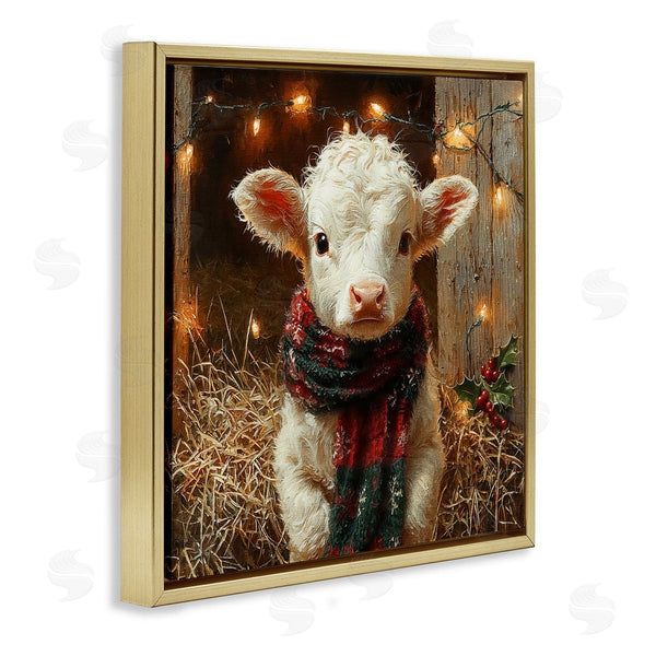 Stupell Industries Riley B | White Calf With Holiday Lights