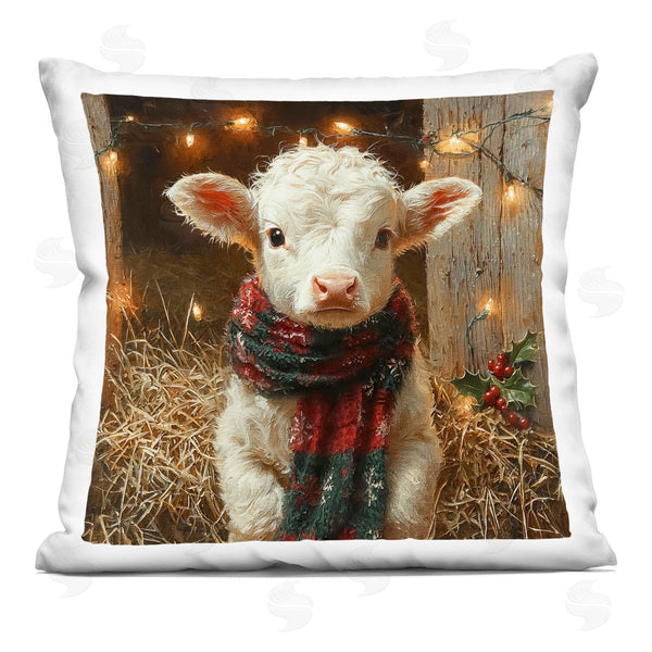 stupell industries Riley B | White Calf with Holiday Lights Printed Throw Pillow