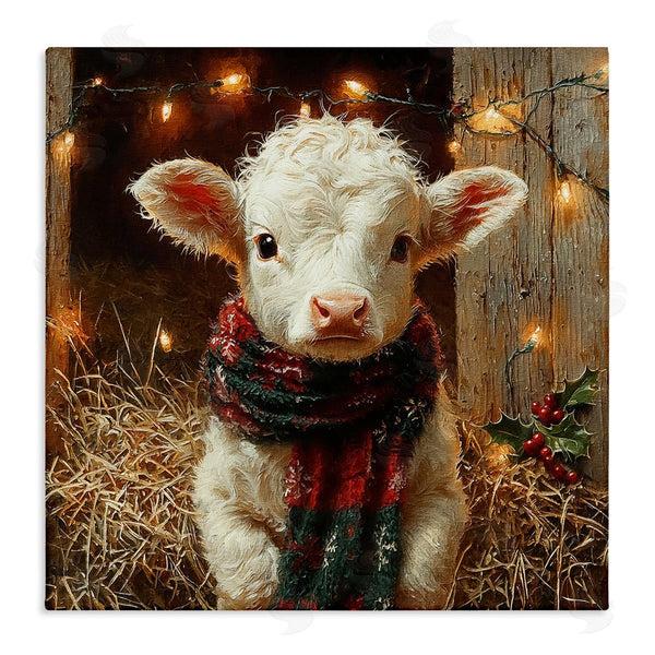 stupell industries Riley B | White Calf with Holiday Lights