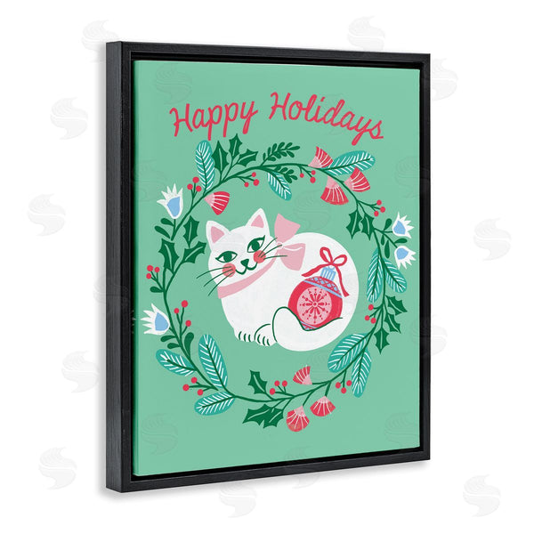 Stupell Industries Riley Hutchens | Happy Holidays Cat & Wreath