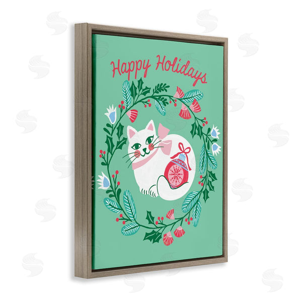 Stupell Industries Riley Hutchens | Happy Holidays Cat & Wreath